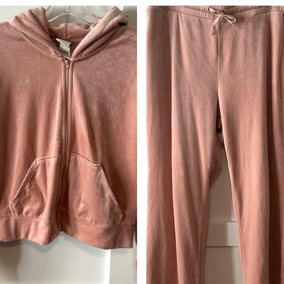 H&M Women's Blush Pink Velour Track Suit in Size M - Picture 1 of 9